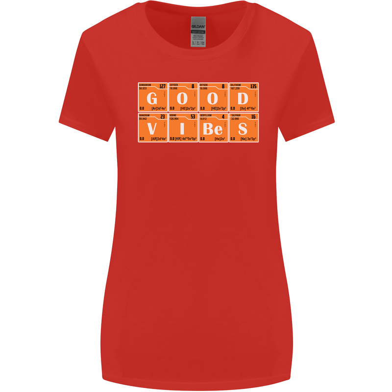Good Vibes Periodic Table Chemistry Funny Womens Wider Cut T-Shirt Red