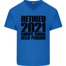 Goodbye Tension Retirement 2021 Retired Mens V-Neck Cotton T-Shirt Royal Blue