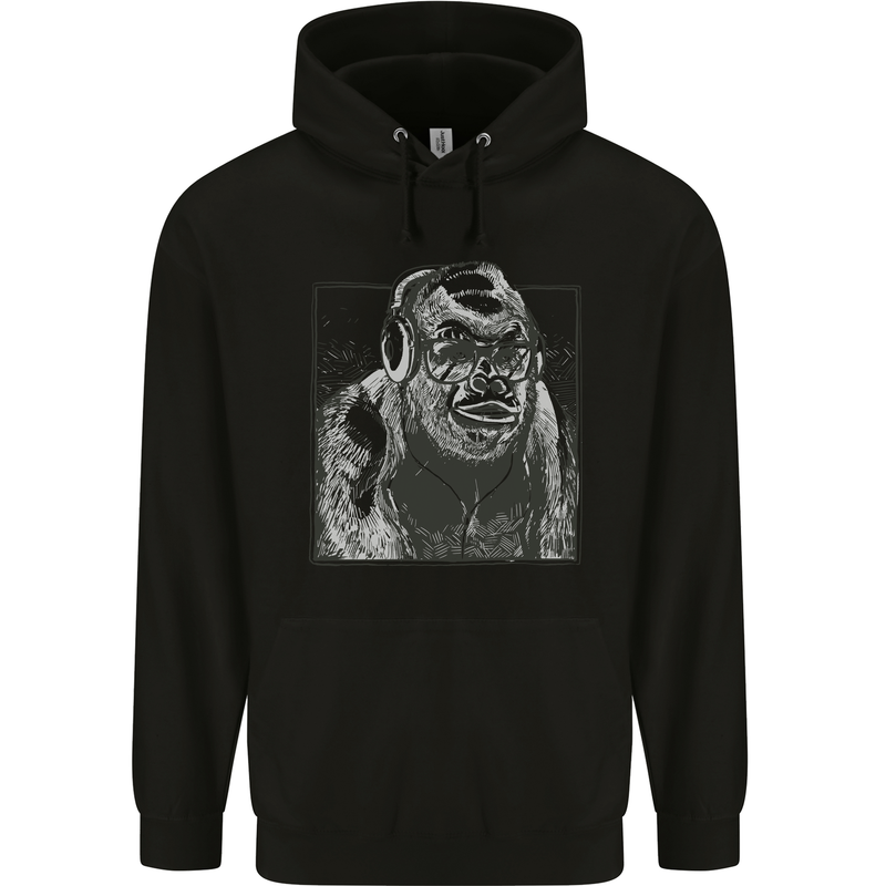 Gorilla with Headphones DJ Dance Music Childrens Kids Hoodie Black