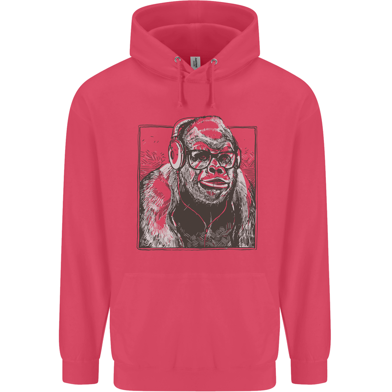 Gorilla with Headphones DJ Dance Music Childrens Kids Hoodie Heliconia