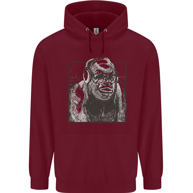 Gorilla with Headphones DJ Dance Music Childrens Kids Hoodie Maroon