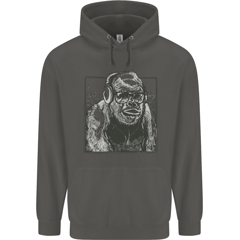 Gorilla with Headphones DJ Dance Music Childrens Kids Hoodie Storm Grey