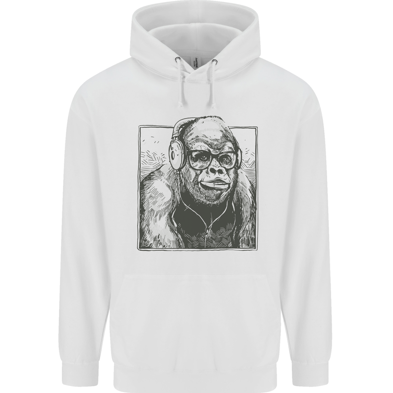 Gorilla with Headphones DJ Dance Music Childrens Kids Hoodie White