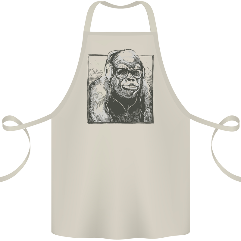 Gorilla with Headphones DJ Dance Music Cotton Apron 100% Organic Natural
