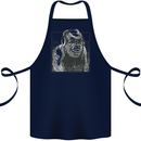 Gorilla with Headphones DJ Dance Music Cotton Apron 100% Organic Navy Blue