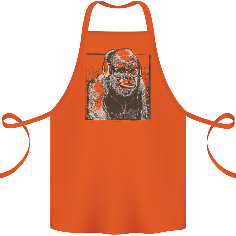 Gorilla with Headphones DJ Dance Music Cotton Apron 100% Organic Orange