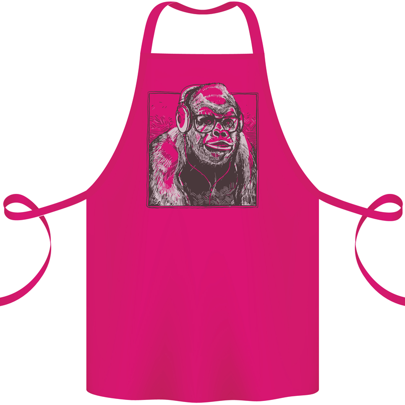 Gorilla with Headphones DJ Dance Music Cotton Apron 100% Organic Pink