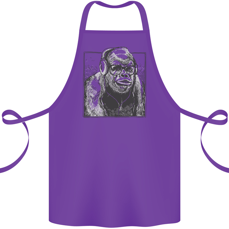 Gorilla with Headphones DJ Dance Music Cotton Apron 100% Organic Purple