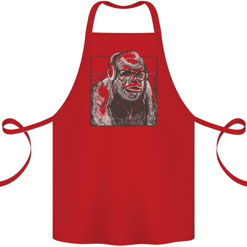 Gorilla with Headphones DJ Dance Music Cotton Apron 100% Organic Red
