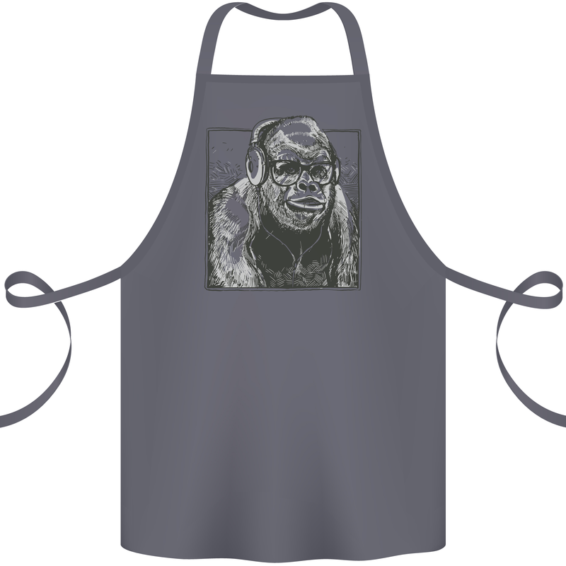 Gorilla with Headphones DJ Dance Music Cotton Apron 100% Organic Steel