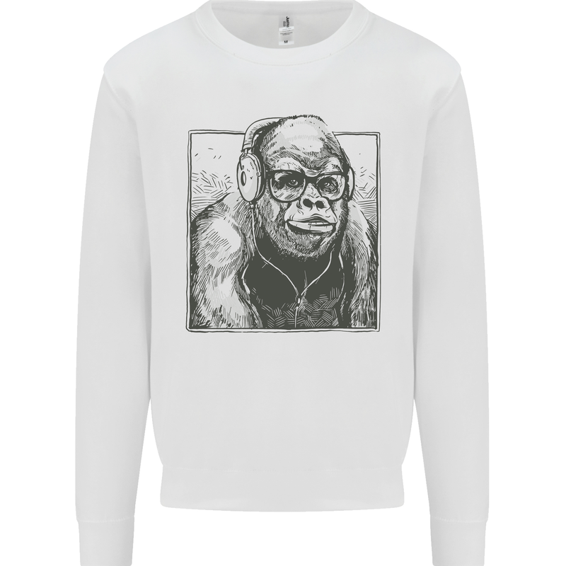 Gorilla with Headphones DJ Dance Music Kids Sweatshirt Jumper White