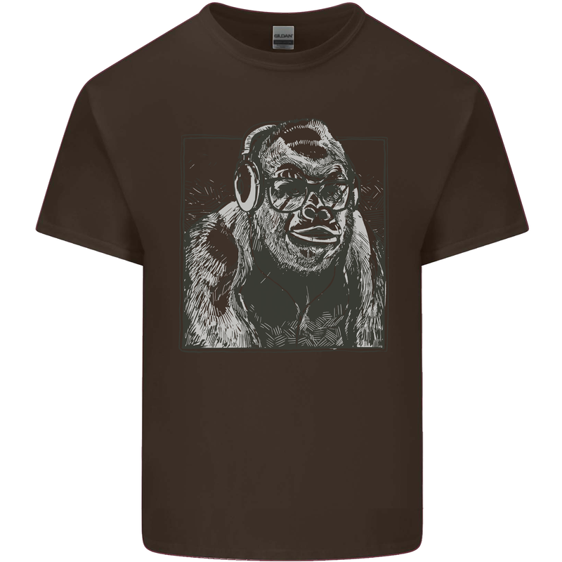 Gorilla with Headphones DJ Dance Music Kids T-Shirt Childrens Chocolate