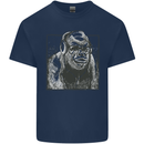 Gorilla with Headphones DJ Dance Music Kids T-Shirt Childrens Navy Blue