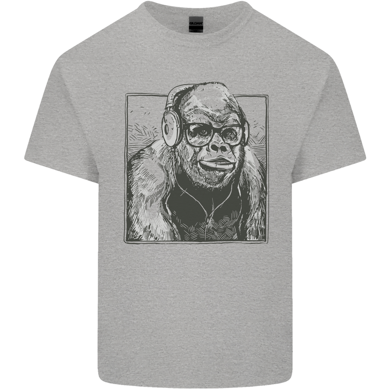 Gorilla with Headphones DJ Dance Music Kids T-Shirt Childrens Sports Grey