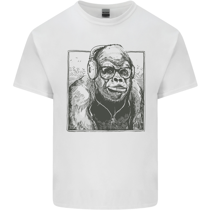 Gorilla with Headphones DJ Dance Music Kids T-Shirt Childrens White