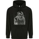 Gorilla with Headphones DJ Dance Music Mens 80% Cotton Hoodie Black