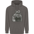Gorilla with Headphones DJ Dance Music Mens 80% Cotton Hoodie Charcoal