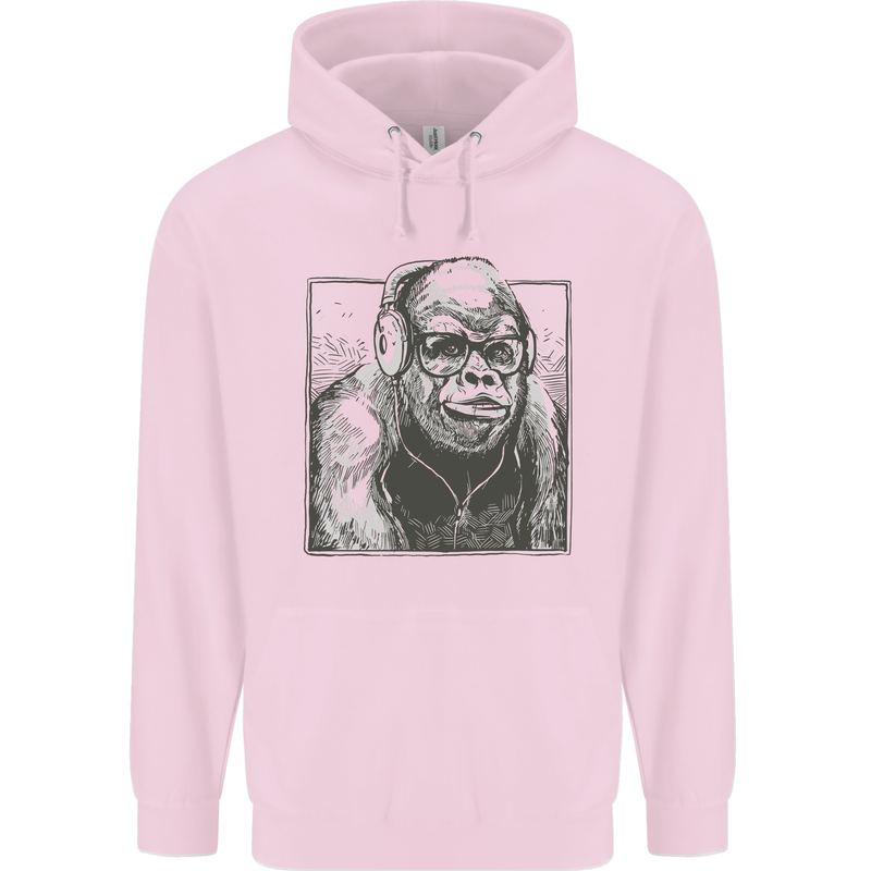 Gorilla with Headphones DJ Dance Music Mens 80% Cotton Hoodie Light Pink