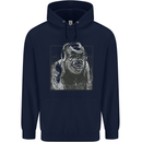 Gorilla with Headphones DJ Dance Music Mens 80% Cotton Hoodie Navy Blue