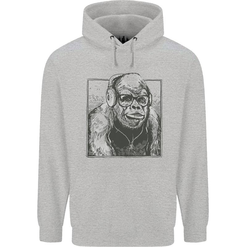 Gorilla with Headphones DJ Dance Music Mens 80% Cotton Hoodie Sports Grey