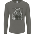 Gorilla with Headphones DJ Dance Music Mens Long Sleeve T-Shirt Charcoal