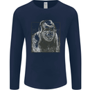 Gorilla with Headphones DJ Dance Music Mens Long Sleeve T-Shirt Navy Blue