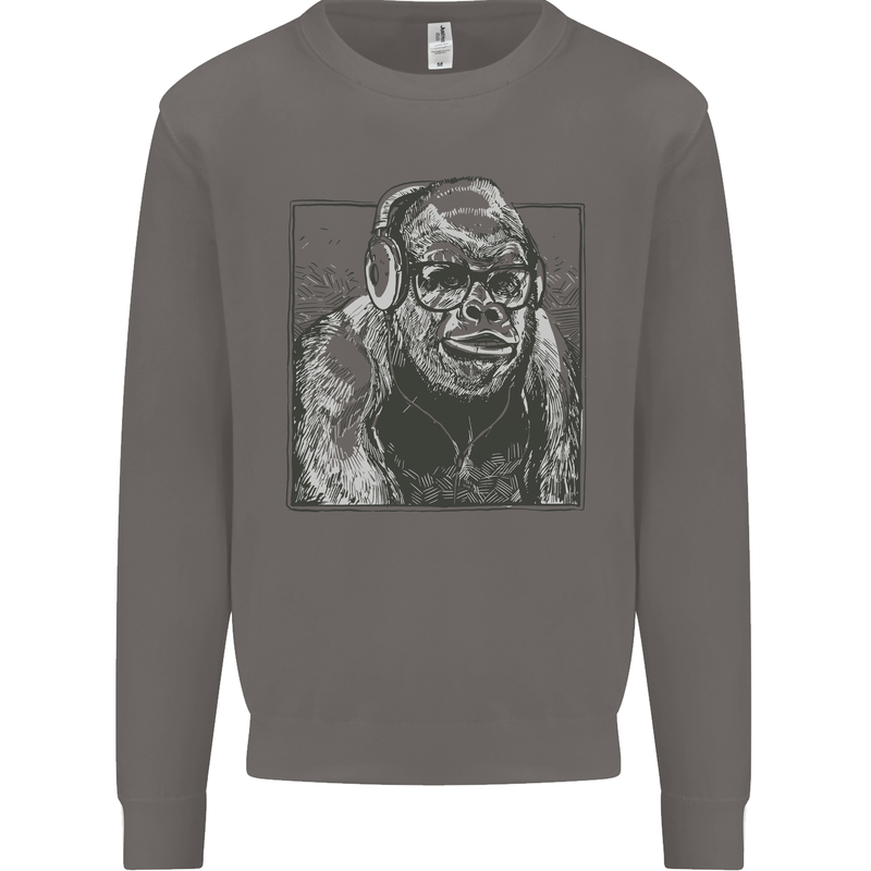 Gorilla with Headphones DJ Dance Music Mens Sweatshirt Jumper Charcoal