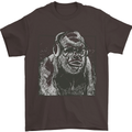 Gorilla with Headphones DJ Dance Music Mens T-Shirt Cotton Gildan Dark Chocolate