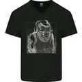 Gorilla with Headphones DJ Dance Music Mens V-Neck Cotton T-Shirt Black
