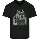 Gorilla with Headphones DJ Dance Music Mens V-Neck Cotton T-Shirt Black
