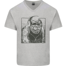Gorilla with Headphones DJ Dance Music Mens V-Neck Cotton T-Shirt Sports Grey