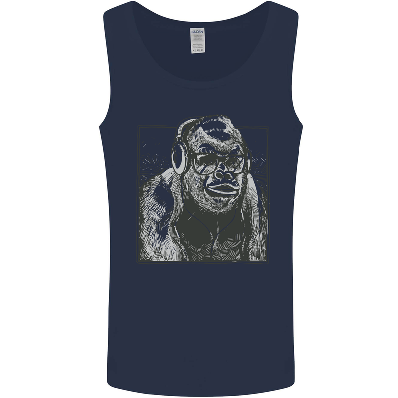 Gorilla with Headphones DJ Dance Music Mens Vest Tank Top Navy Blue