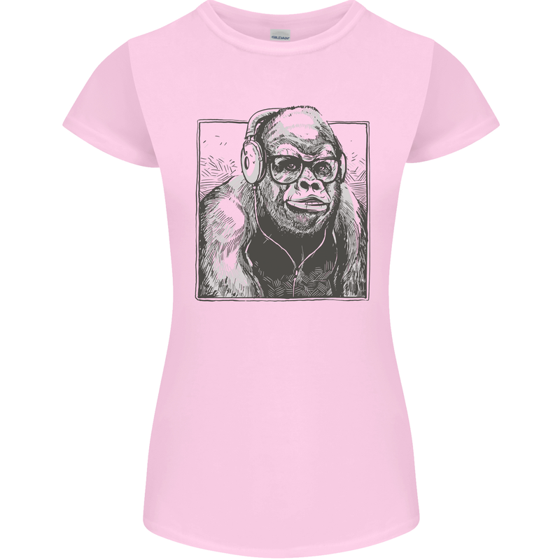 Gorilla with Headphones DJ Dance Music Womens Petite Cut T-Shirt Light Pink