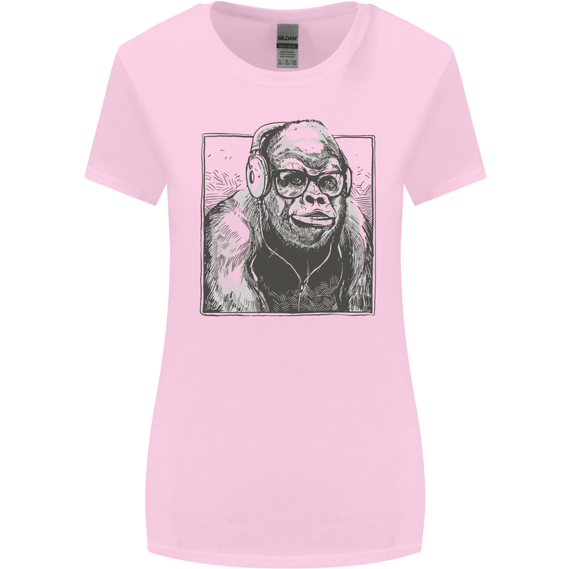 Gorilla with Headphones DJ Dance Music Womens Wider Cut T-Shirt Light Pink
