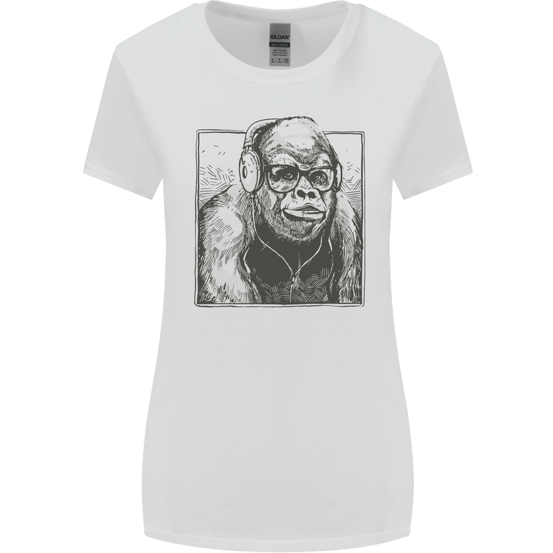 Gorilla with Headphones DJ Dance Music Womens Wider Cut T-Shirt White