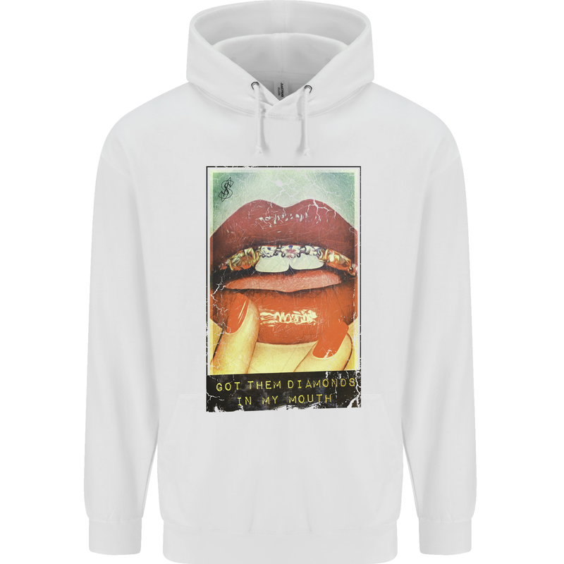 Got Them Diamonds in My Mouth Mens 80% Cotton Hoodie White