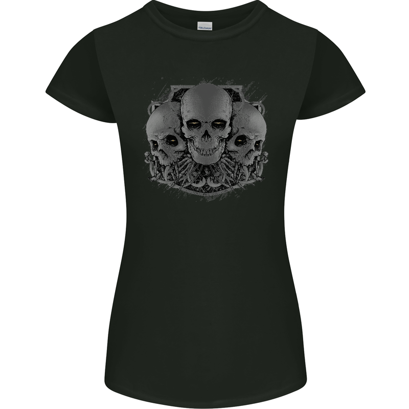 Gothic Skulls Biker Motorcycle Motorbike Womens Petite Cut T-Shirt Black