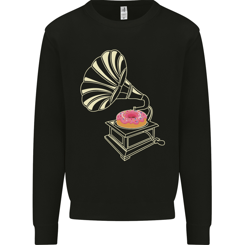 Gramophone Donut Music DJ Vinyl Funny Kids Sweatshirt Jumper Black