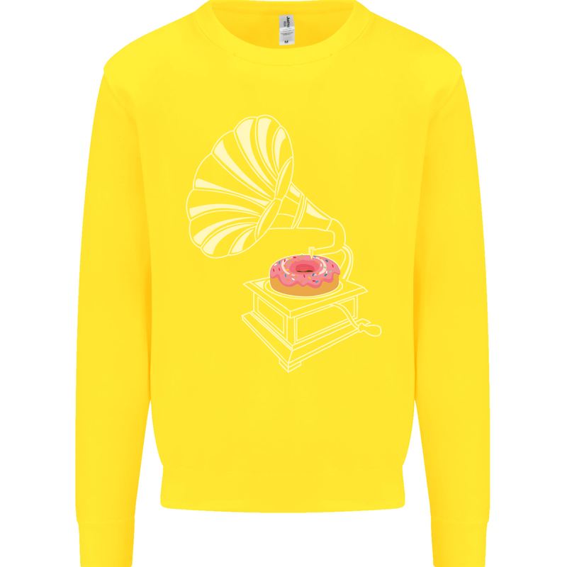 Gramophone Donut Music DJ Vinyl Funny Kids Sweatshirt Jumper Yellow