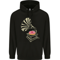 Gramophone Donut Music DJ Vinyl Funny Mens 80% Cotton Hoodie Black