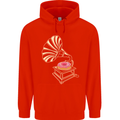 Gramophone Donut Music DJ Vinyl Funny Mens 80% Cotton Hoodie Bright Red
