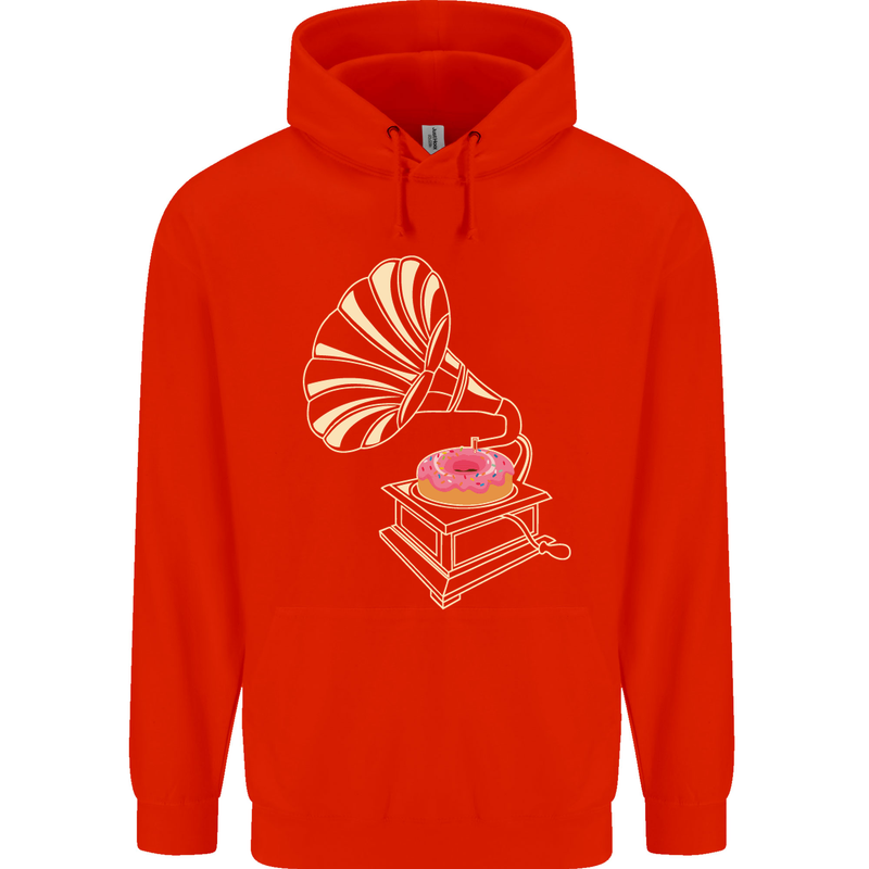 Gramophone Donut Music DJ Vinyl Funny Mens 80% Cotton Hoodie Bright Red