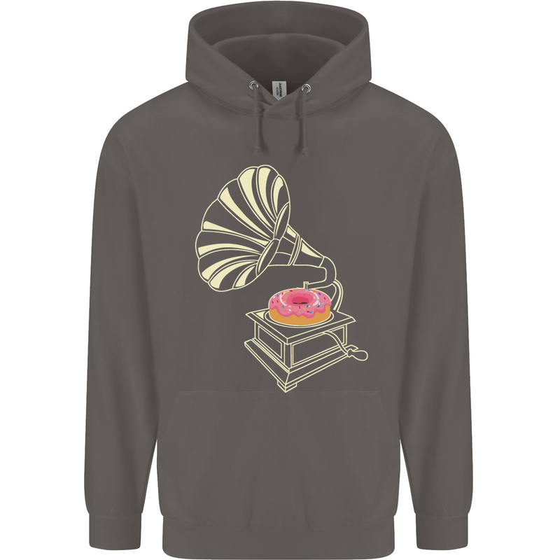Gramophone Donut Music DJ Vinyl Funny Mens 80% Cotton Hoodie Charcoal