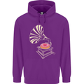 Gramophone Donut Music DJ Vinyl Funny Mens 80% Cotton Hoodie Purple