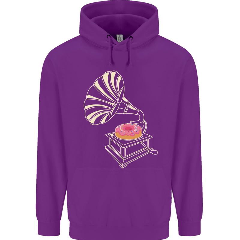 Gramophone Donut Music DJ Vinyl Funny Mens 80% Cotton Hoodie Purple
