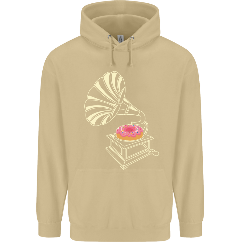 Gramophone Donut Music DJ Vinyl Funny Mens 80% Cotton Hoodie Sand