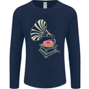 Gramophone Donut Music DJ Vinyl Funny Mens Long Sleeve T-Shirt Navy Blue