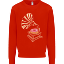 Gramophone Donut Music DJ Vinyl Funny Mens Sweatshirt Jumper Bright Red