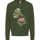 Gramophone Donut Music DJ Vinyl Funny Mens Sweatshirt Jumper Forest Green