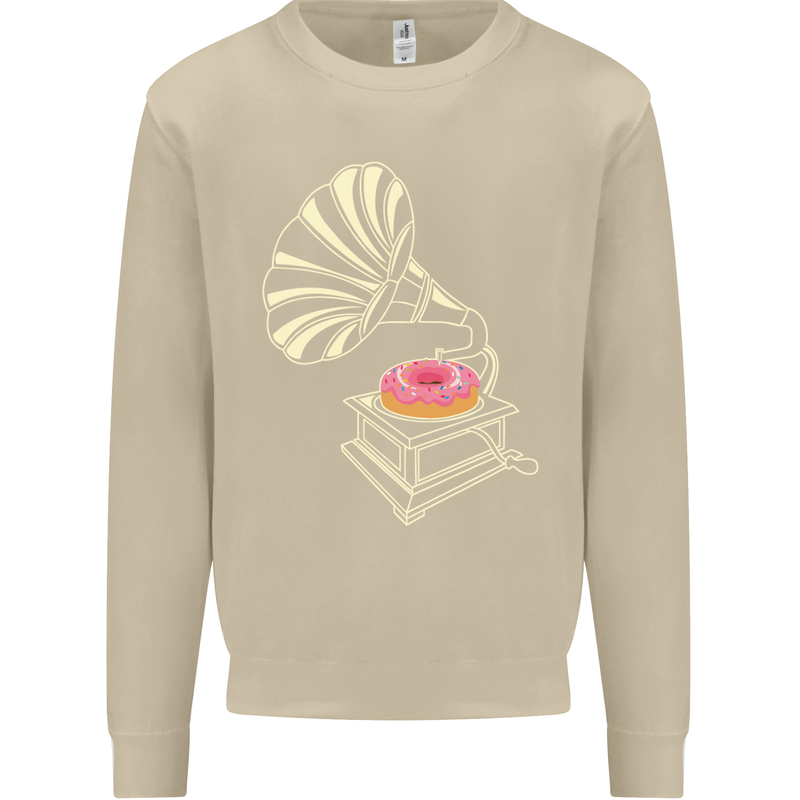 Gramophone Donut Music DJ Vinyl Funny Mens Sweatshirt Jumper Sand